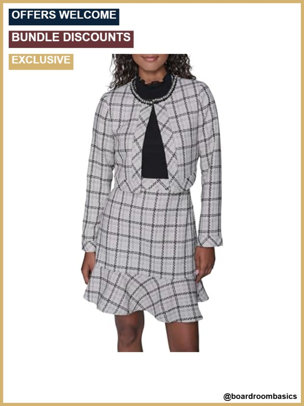 Women's Long Sleeve Tweed Cropped Jacket Embellished Blazer